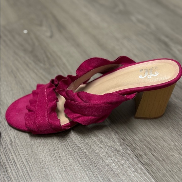 Women's Pink Suede Ruffle Sandals - Picture 3 of 5